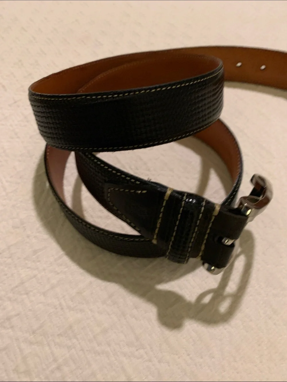 Martin Dingman, black tuscan basket weave saddle leather belt made by hand sz 44